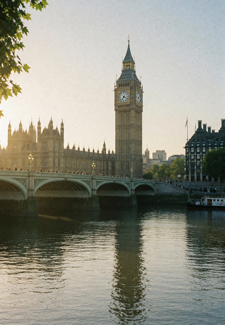 Golden-hour view of the River Thames and Westminster in London